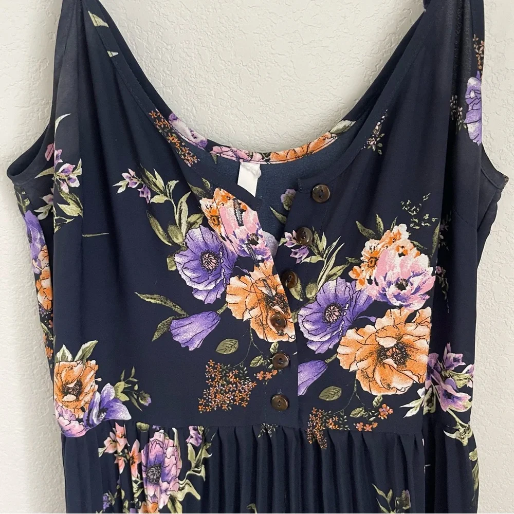 Xhilaration Black Floral Midi Dress XS Purple Blue Spaghetti Strap Boho Summer